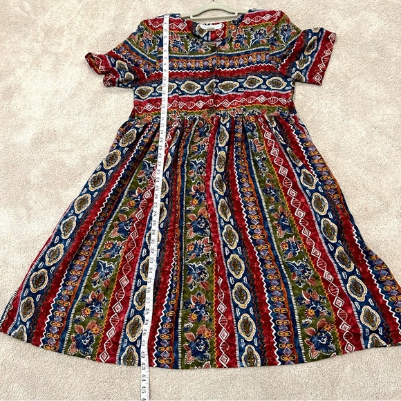 VTG 80s 90s Mark, Fore & Strike Midi Short Sleeve Button Up Dress Sz L Pockets - Picture 10 of 12